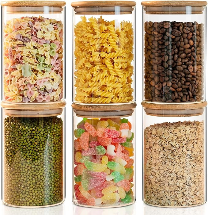 YUNCANG Glass Food Storage Jars 50oz [Set of 6],Clear Glass Food Storage Containers with Airtight... | Amazon (US)