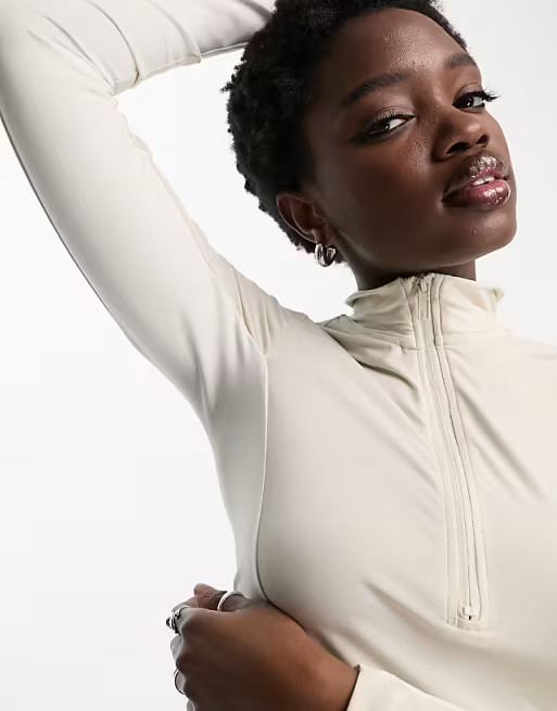 Weekday Bella long sleeve half zip top in off-white color block | ASOS (Global)