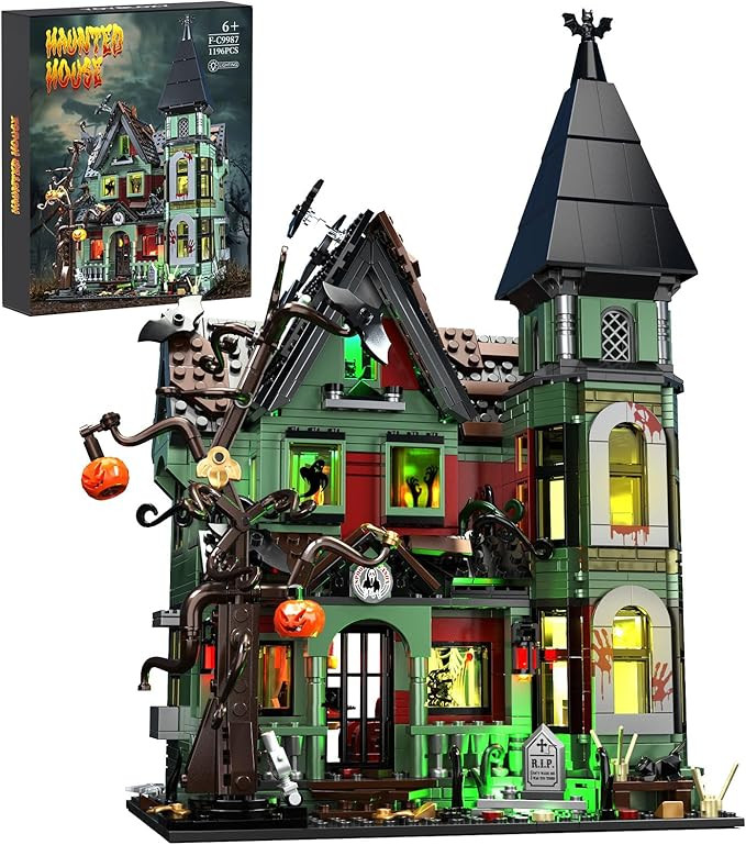 iATOM Haunted House Building Set with Lights, Halloween Mansion Building Toy Compatible with Lego... | Amazon (US)