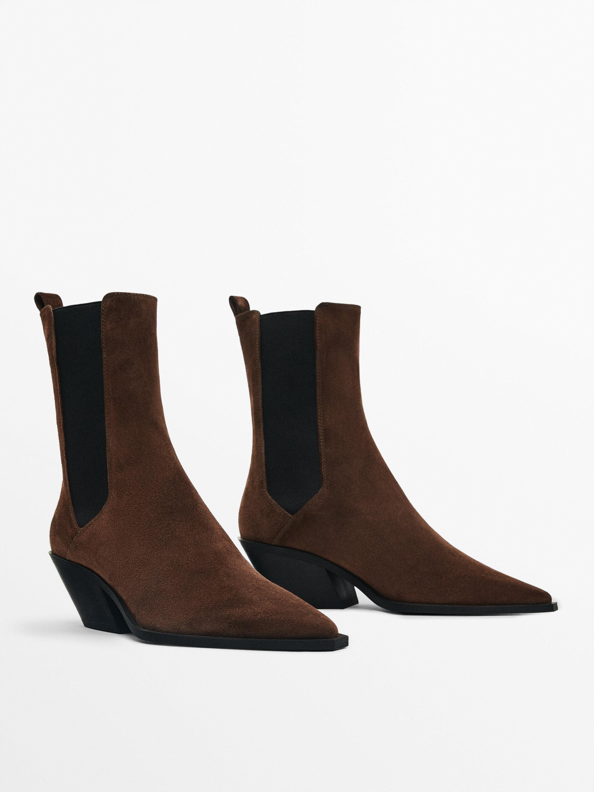 Split suede cowboy ankle boots | Massimo Dutti US