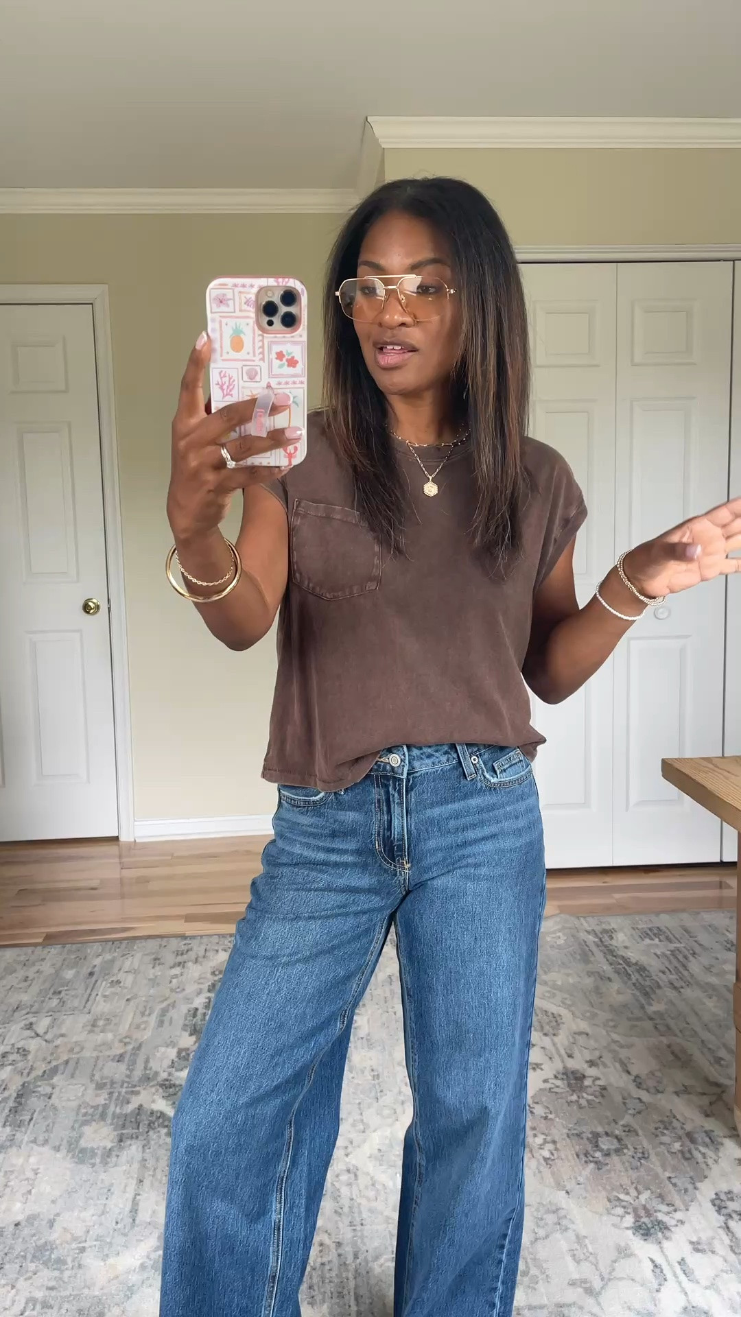 Wearing a medium in the top and size 4 in the jeans.

#LTKgrwm #LTKootd #LTKOver40