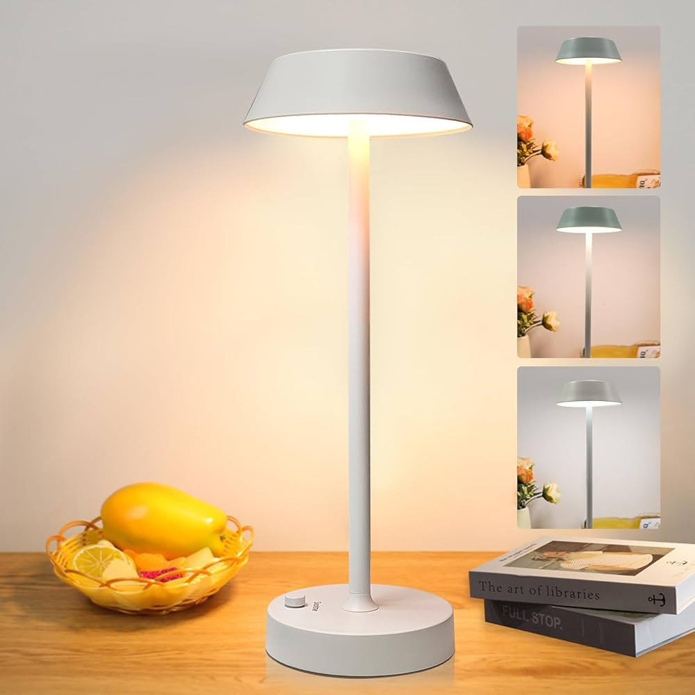 Cordless Table Lamp, 3 Colors Stepless Dimming,5000mAh Battery Operated Touch Lamp,Portable LED D... | Amazon (US)