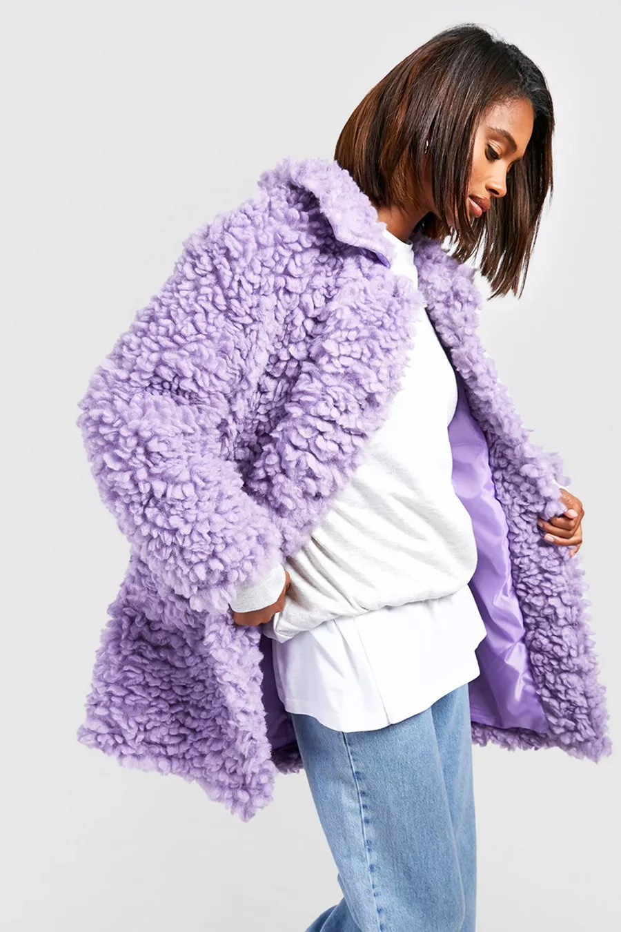 Textured Collared Faux Fur Coat | Boohoo.com (UK & IE)