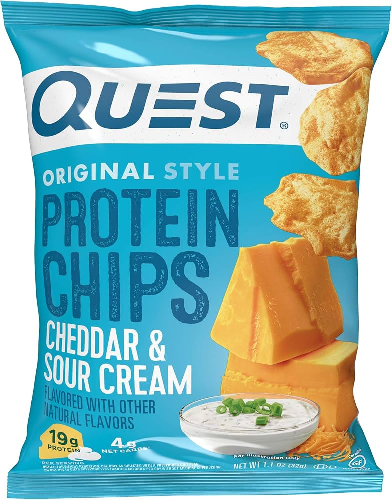 Quest Nutrition Cheddar & Sour Cream Protein Chips, 19g Protein, 4g Net Carbs, Low Carb, Gluten F... | Amazon (US)
