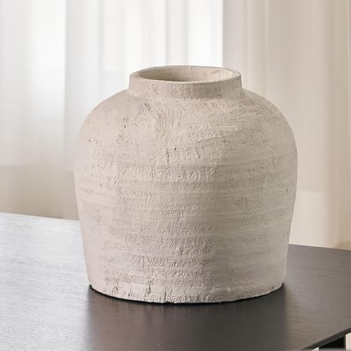 LB2 White Ceramic Large Vase, 11" Tall Zen Style vase, Terra Cotta Pitcher Vase, Distressed Farmhouse Decor, Pottery Decorative Flower for Home Decor (B - White 11") | Amazon (US)