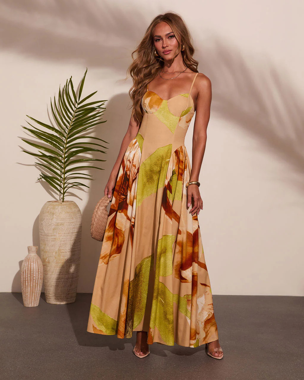 Shore Blossom Cotton Floral Maxi Dress - Khaki / S | VICI