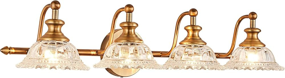 Bathroom Light Fixtures 4 Lights Bathroom Vanity Lighting Fixtures Matte Brass Vintage Vanity Lig... | Amazon (US)