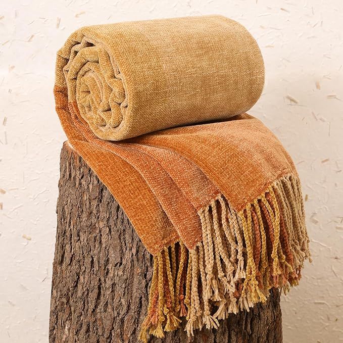 lifein Throw Blanket for Couch-Soft Boho Spring Throw Blanket,Cozy Fall Knit Orange Chenille Thro... | Amazon (US)