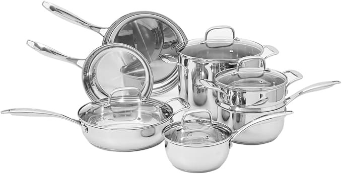 Amazon Basics Stainless Steel Cookware 11-Piece Set, Oven Safe, Pots and Pans, Induction-Ready, E... | Amazon (US)