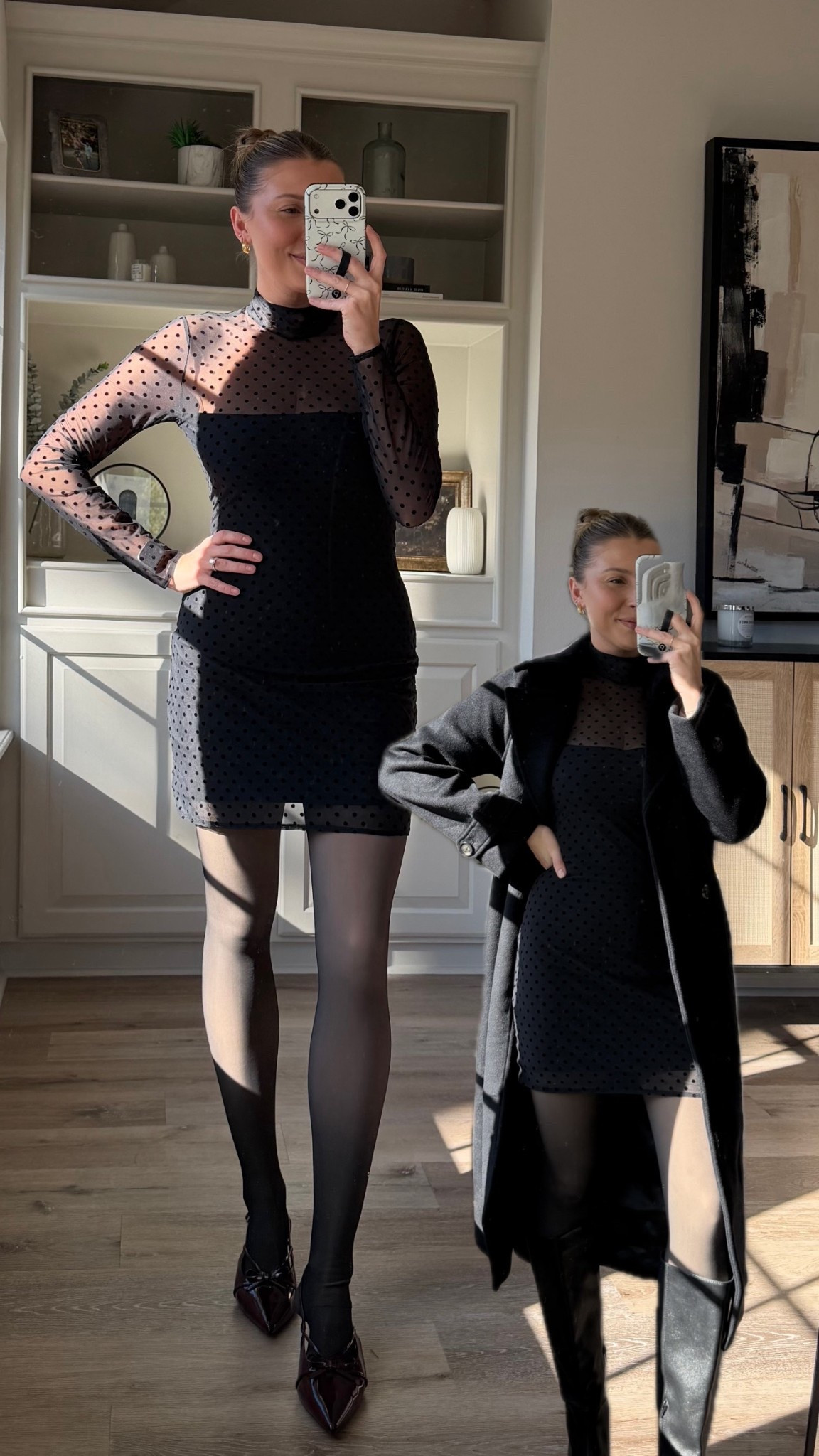 #AbercrombiePartner  @abercrombie the perfect dress for Christmas or NYE! The low back is so flattering + it has built in pads! Add this trench coat for added warmth. I’m in size S. 

#LTKHoliday