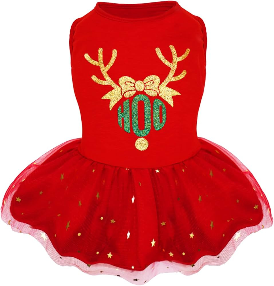 cyeollo Dog Christmas Dress Holiday Theme Reindeer Antlers Dog Skirt Dog Dresses with Bowtie Dogg... | Amazon (US)