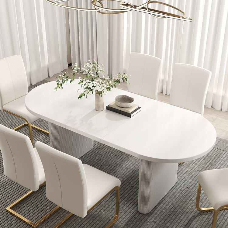 63"-79" Japandi Oval Extendable Dining Table White Seats 6-8 People | Homary | Homary