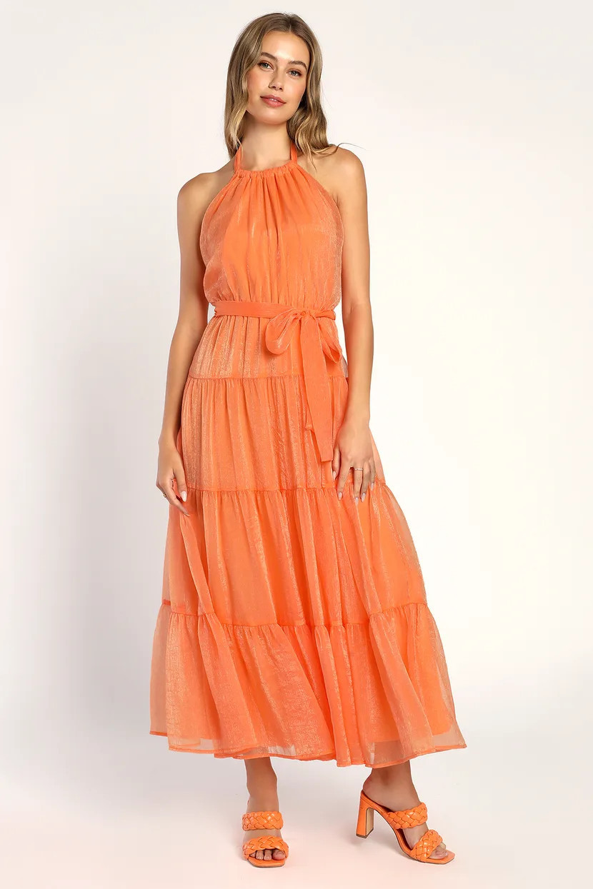 Tiers to Style Orange Tiered Halter Maxi Dress | Beach Vacation Dress Resort Dress Resort Wear 2023 | Lulus (US)
