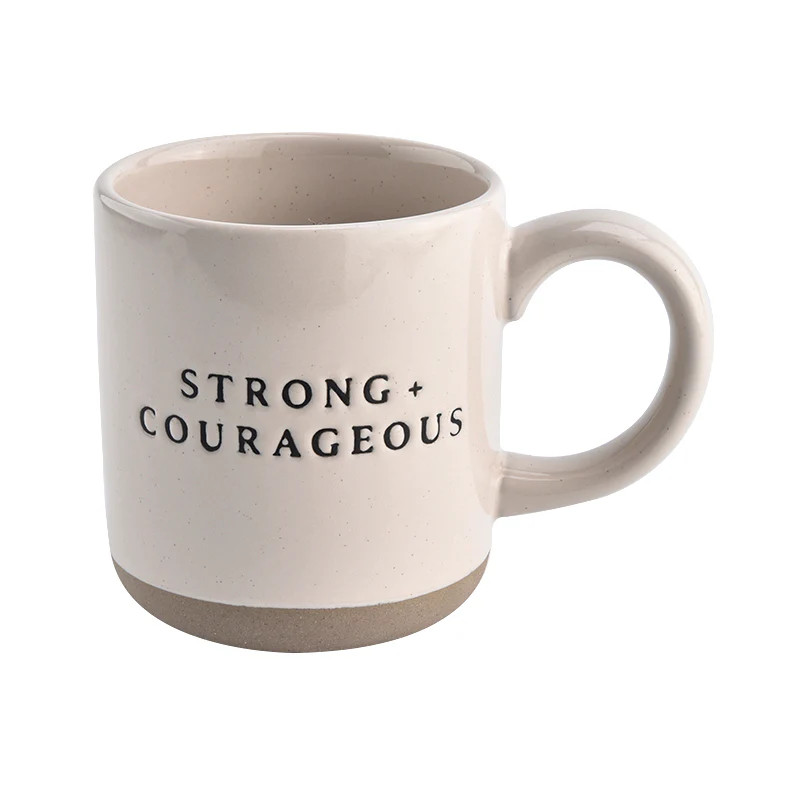 Strong + Courageous - Cream Stoneware Coffee Mug - 14 oz | Abandoned Cakes