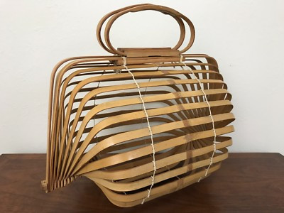 Vintage 50's Japanese Folding Bamboo Basket Purse Cage Handbag | eBay | eBay US