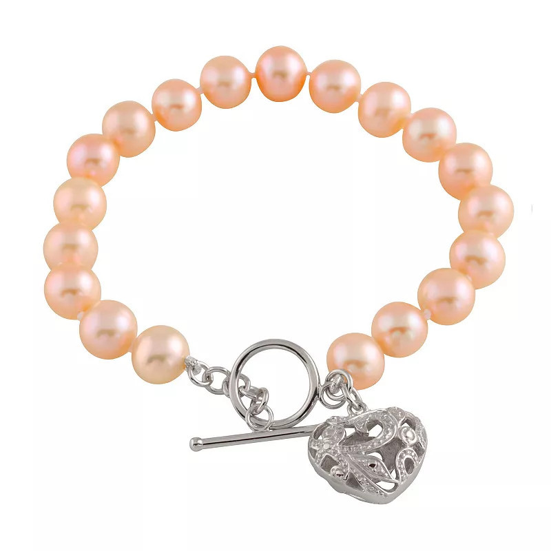 Splendid Pearls Sterling Silver Heart Toggle Bracelet, Women's, Size: 7.25", Pink | Kohl's