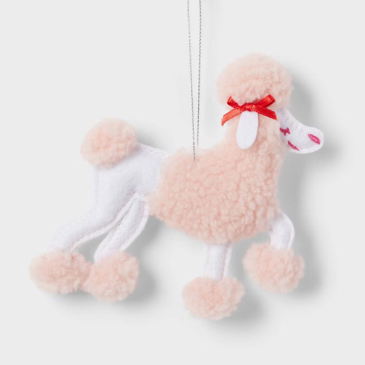 Fabric Standard Poodle with Red Bow Christmas Tree Ornament White/Pink - Wondershop™: Felt Holi... | Target