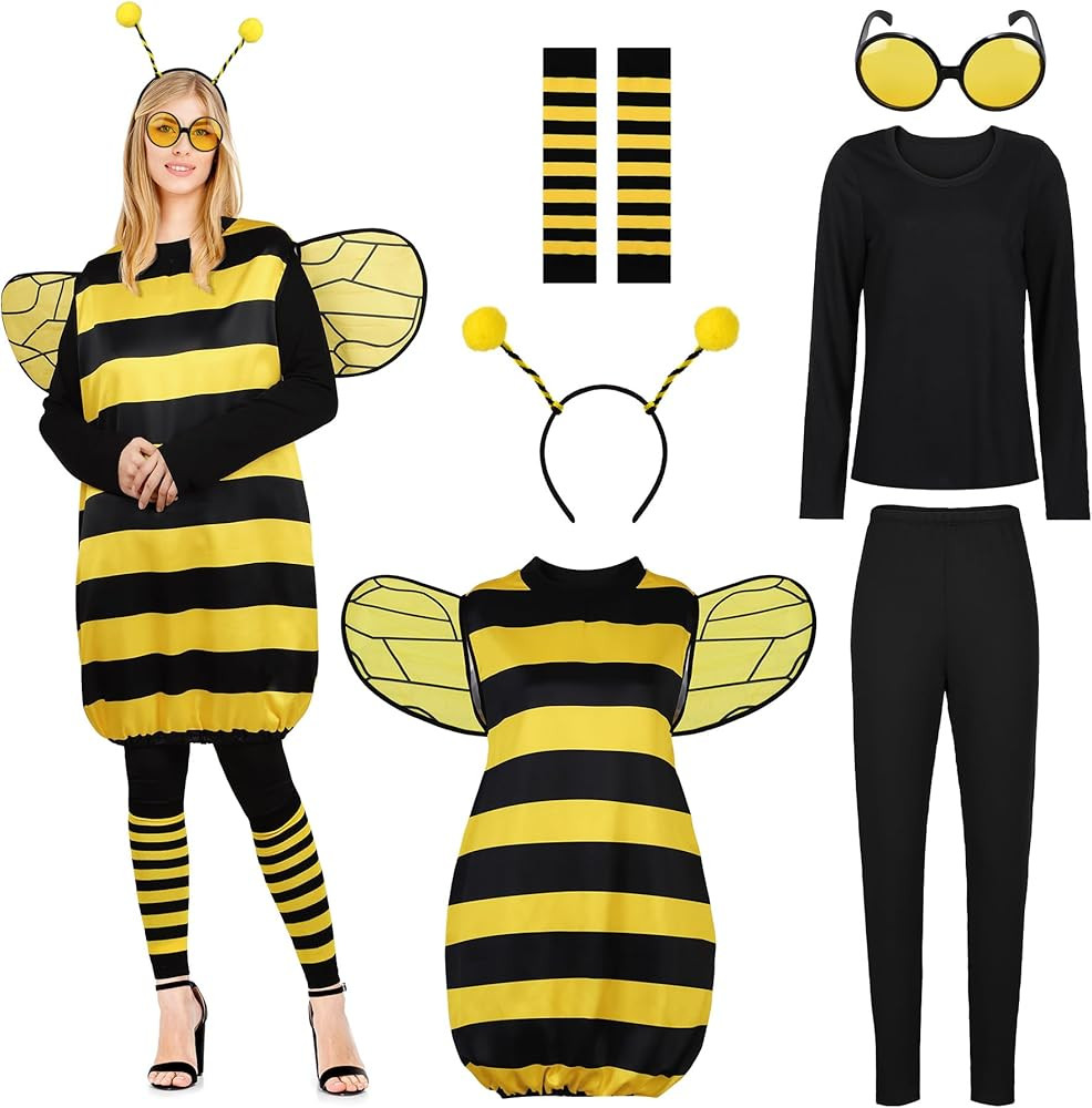 AOTHSO 7 Pack Halloween Women Bee Costume Set Bumble Bee Wings Headband Socks Lady Bee for Hallow... | Amazon (US)