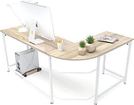 Teraves L-Shaped Desk Corner Computer Desk Large Size Home Office Study Workstation Wood & Steel ... | Amazon (US)