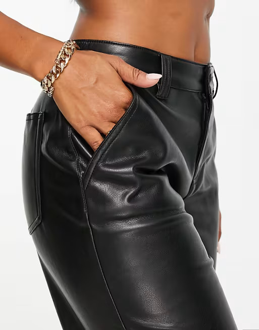 ASOS DESIGN Hourglass faux leather straight leg pants in black | ASOS (Global)