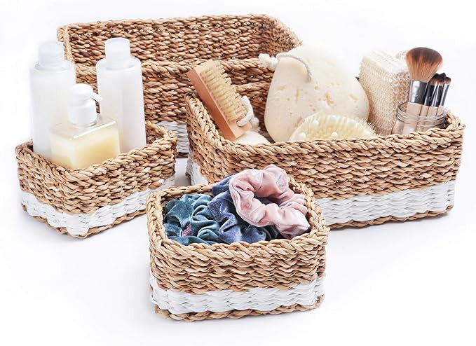 Woven Rectangle Seagrass Basket Set - 4 Decorative Storage Baskets for Organizing and Storage - S... | Amazon (US)
