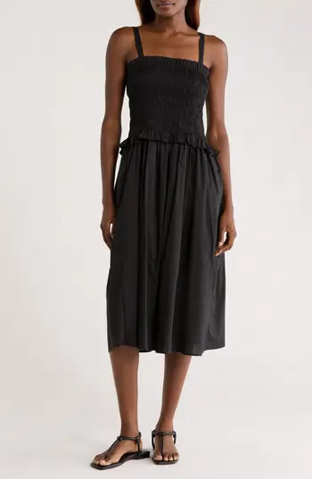 MELLODAY Smocked Midi Dress in Black at Nordstrom Rack, Size X-Large | Nordstrom Rack