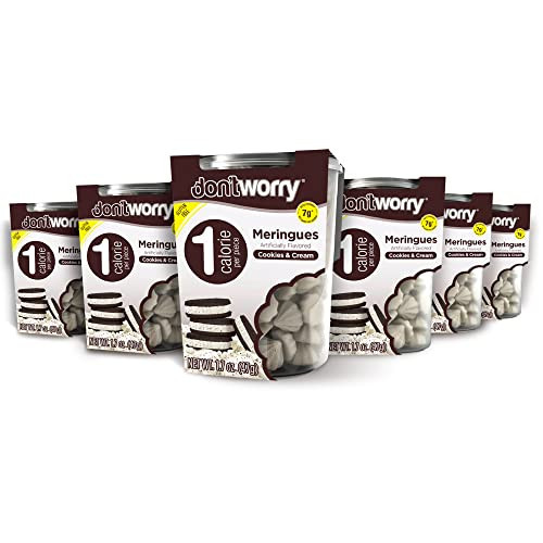 Don't Worry Meringue Cookies | Cookies & Cream | Keto Friendly | Only 1 Calorie Meringue | Healthy Candy | Only 1 Calorie Per Piece | Fat Free Merengue| Low Carb | Low Sugar Snacks | 6 Pack | Amazon (US)