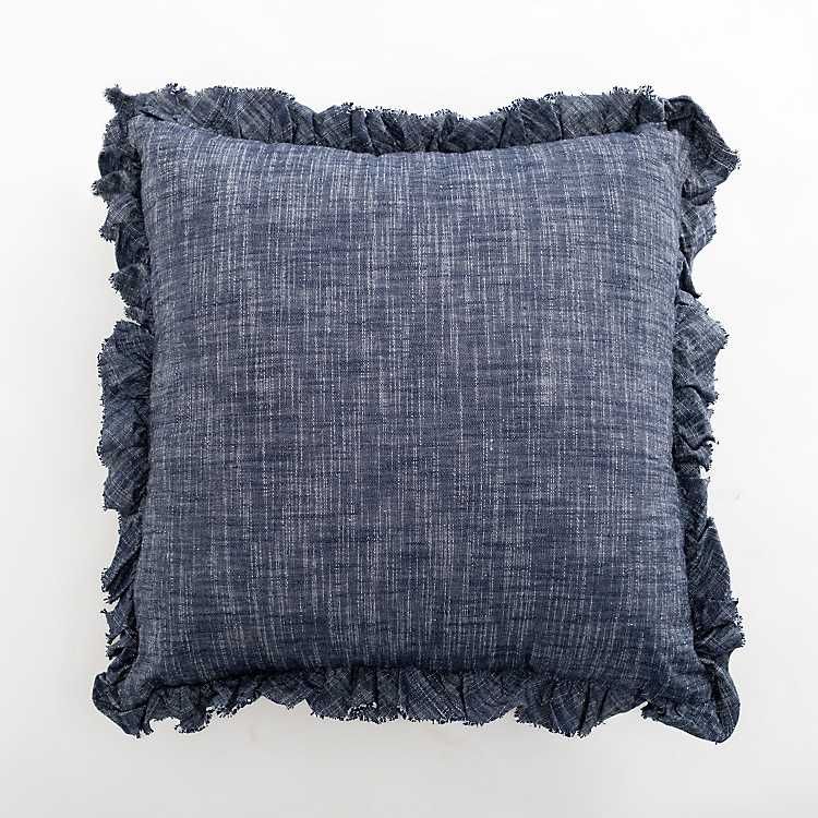 Chambray Ruffle Navy Throw Pillow | Kirkland's Home