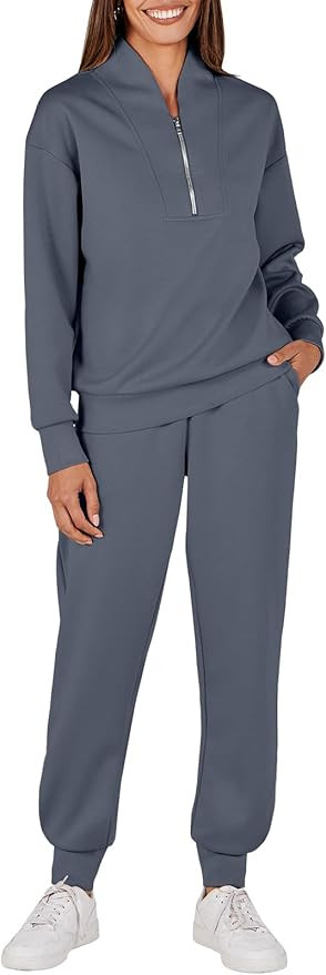 ANRABESS Women's 2 Piece Outfits Sweatsuit Half Zip Sweatshirt Jogger Sweatpant Trendy 2024 Fall ... | Amazon (US)