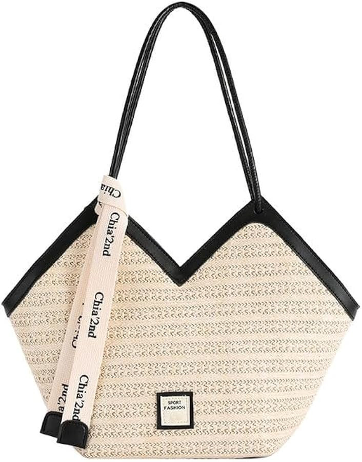 Women Straw Shoulder Bag Beach Tote Bag Handmade Woven Shoulder Bag Large Beach Handbag | Amazon (US)