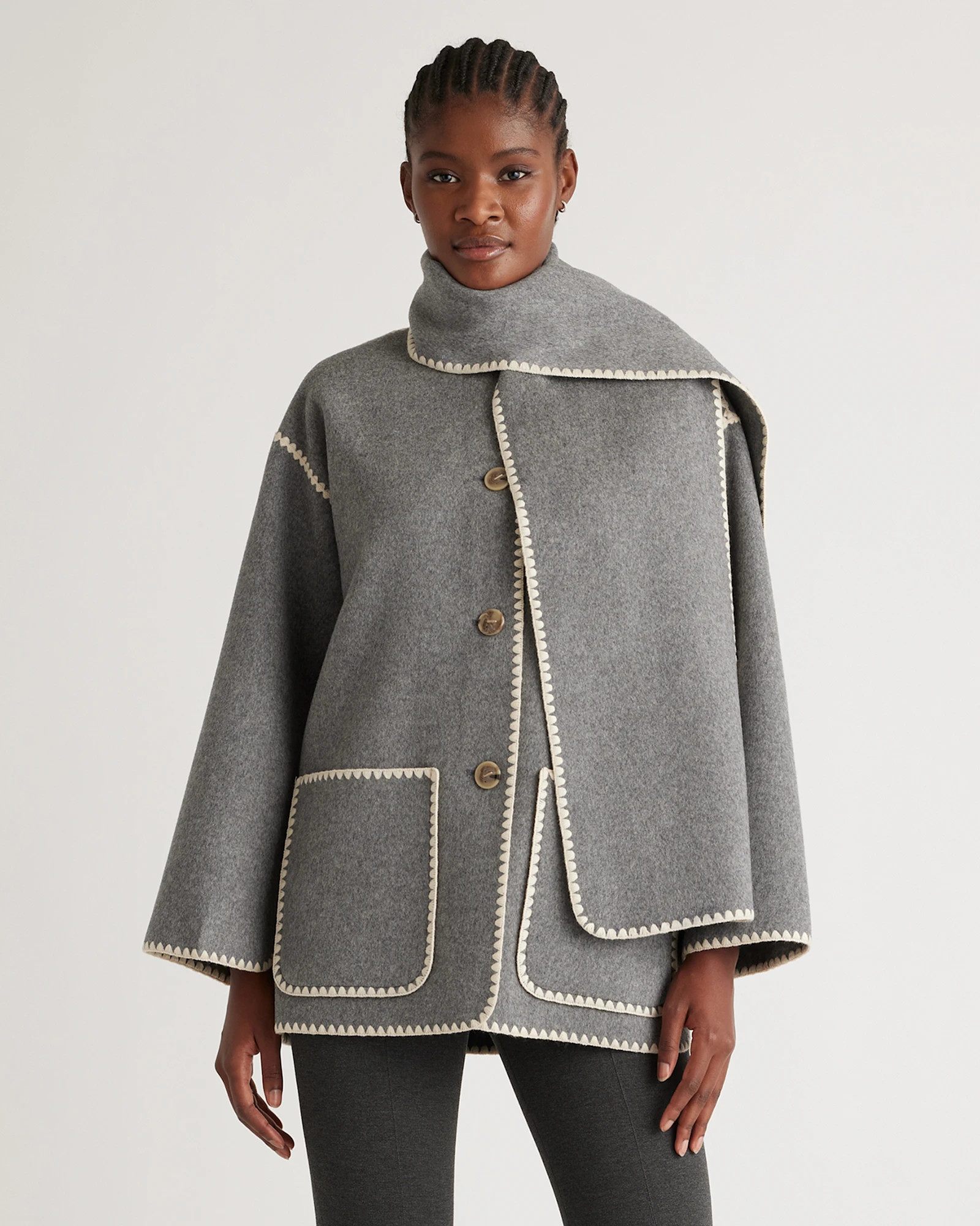 Quince | Women's Double-Faced Merino Wool Scarf Coat in Cocoa Melange, Size XL | Quince