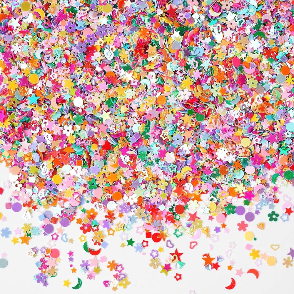 Multicolor Manicure Glitter Confetti 3.6oz/100g, Mixed Shapes Size 2-10mm for Party Decoration, D... | Amazon (US)