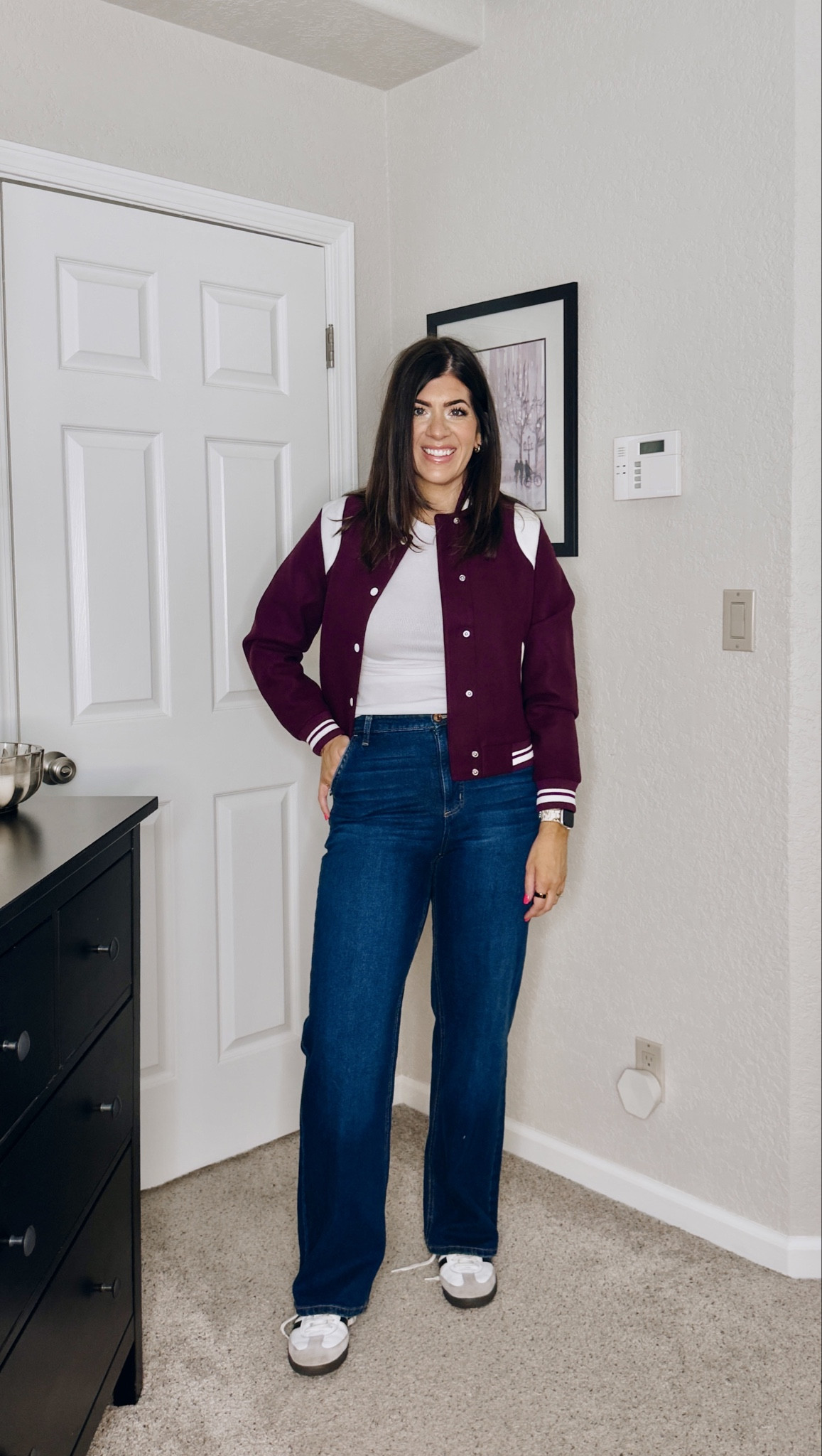 Fall finds under $50 
In a medium varsity jacket and 8 in the relaxed straight jeans 

#LTKStyleTip #LTKMidsize #LTKFindsUnder50