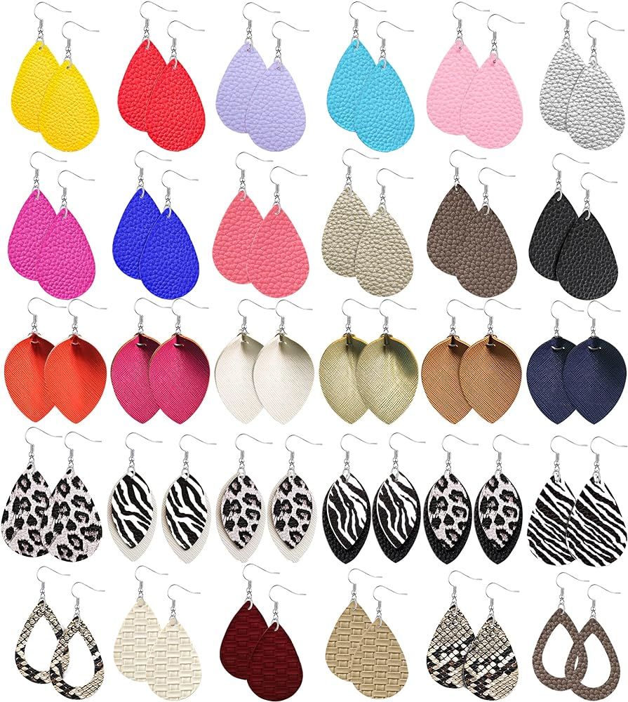 Gushu 30 Pairs Leather Earrings for Women Sets Leopard Drop Leather Earrings Multipack Colorful L... | Amazon (US)