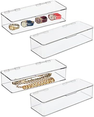 mDesign Long Plastic Closet Storage Organizer Box Containers with Hinged Lid for Bedroom Shelves or  | Amazon (US)
