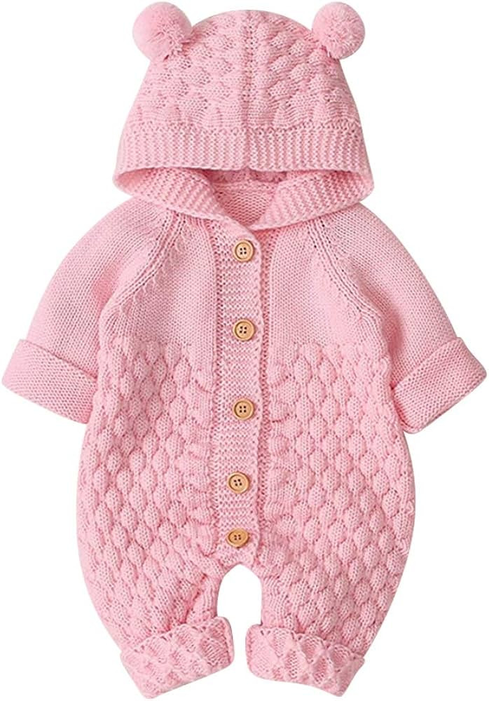OBEEII Baby Girl Boy Sweater Romper Knitted Overall Hooded Jumpsuit Cute Warm Clothes | Amazon (US)