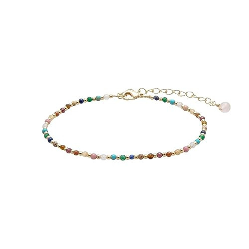 Lotus and Luna 2MM Master Healer Energy Chakra Healing Dainty Anklet with Real Stones Jade, Pearl, Rose Quartz, Amethyst, Moonstone (Silver) | Amazon (US)