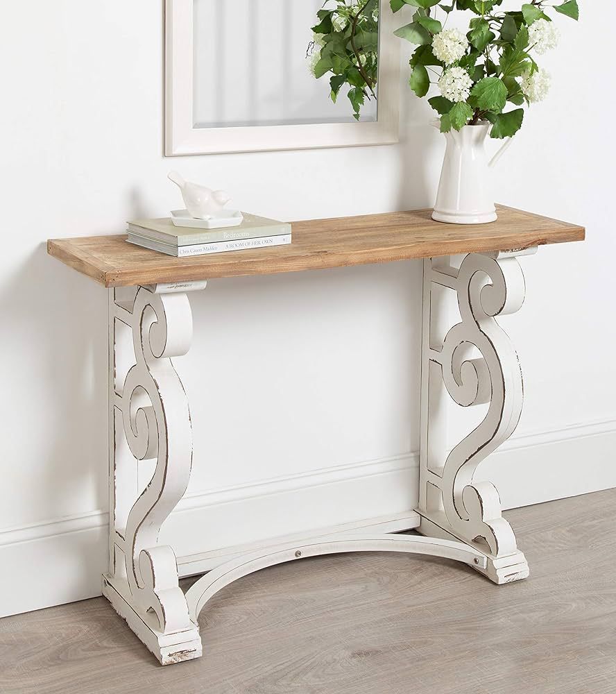 Kate and Laurel Wyldwood Country French Solid Wood Console Table - Rustic/White Legs - Natural Wood  | Amazon (US)