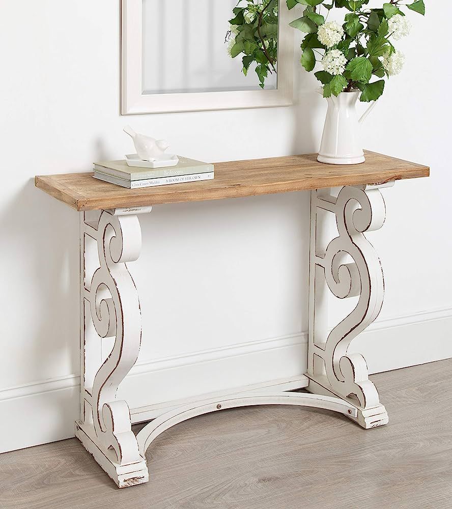 Kate and Laurel Wyldwood Country French Solid Wood Console Table - Rustic/White Legs - Natural Wood  | Amazon (US)