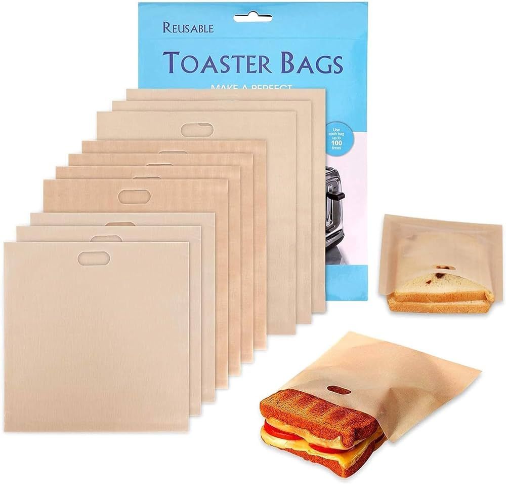 10 Toaster Bags Reusable grilled cheese bags Non Stick Toaster Bag for Sandwiches, Chicken, Nugge... | Amazon (US)