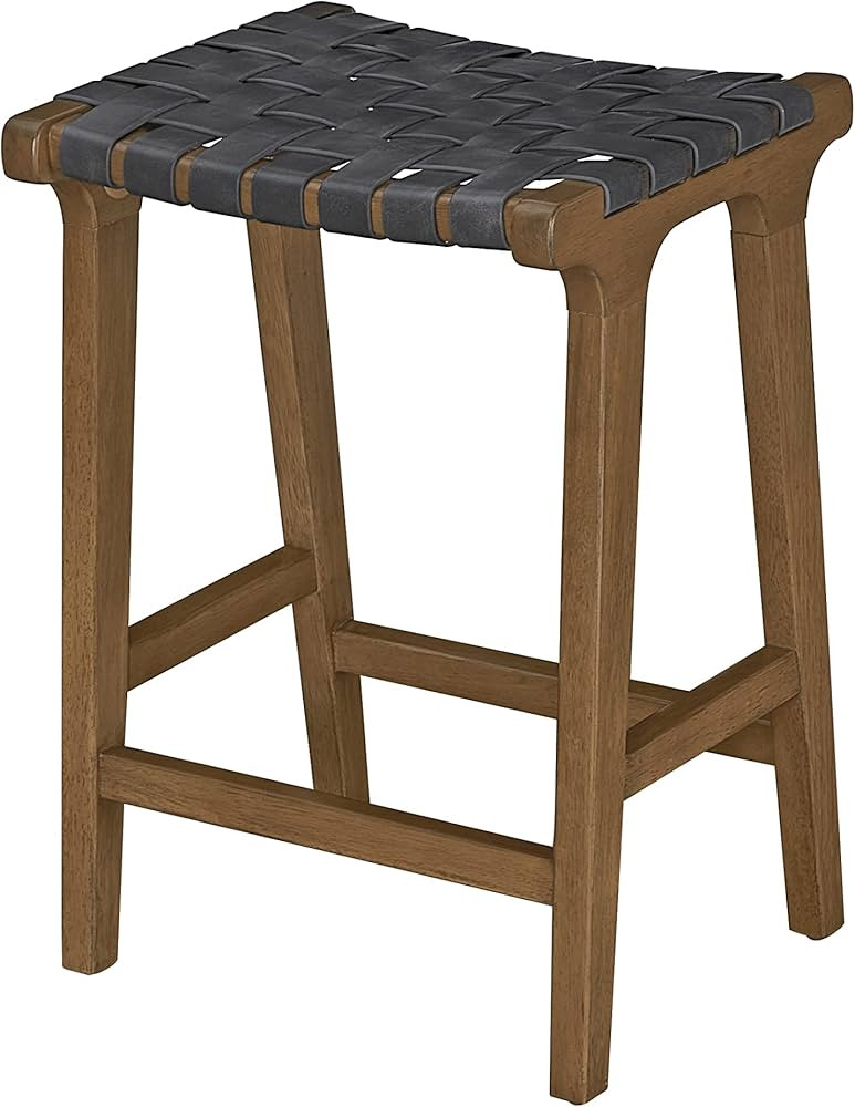 Ball & Cast Woven Strips Counter Height Bar Stools 24" H Backless Stool Chair, Dark Grey Faux Lea... | Amazon (US)