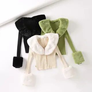 Faux Fur Trim Ribbed Knit Cardigan | YesStyle Global