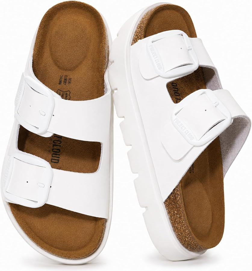 Project Cloud 100% Genuine Leather Platform Sandals Women Footwear - Wedge Chunky Slides for Wome... | Amazon (US)