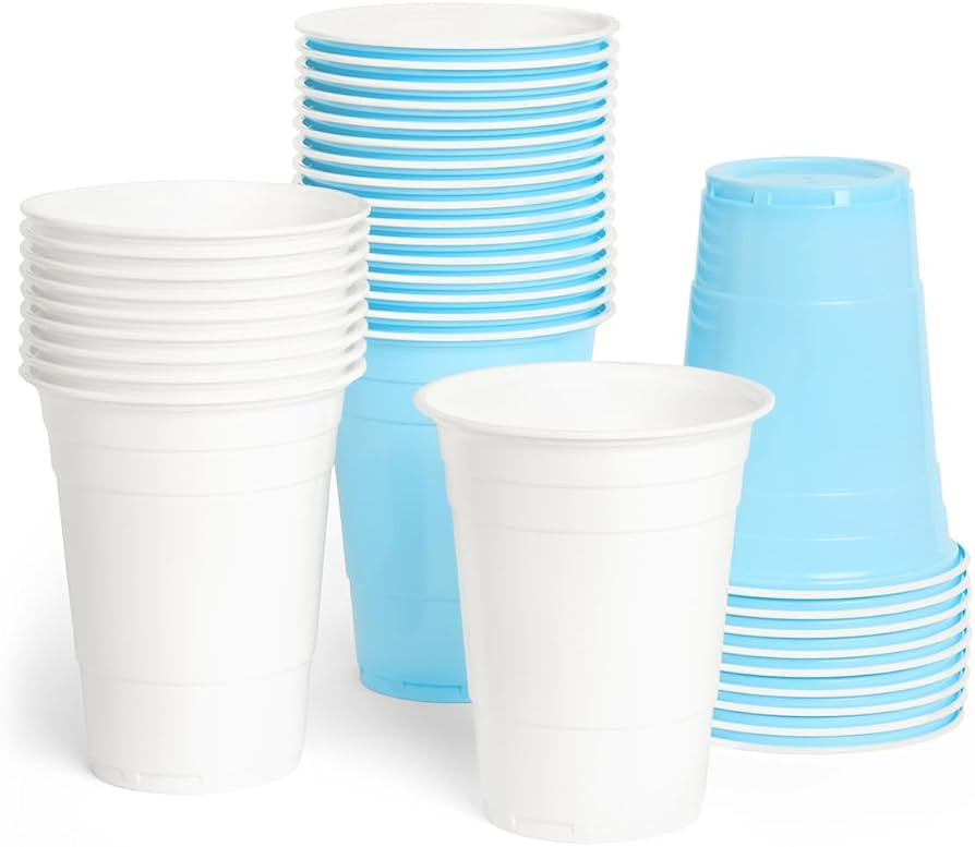 xo, Fetti Blue + White Plastic Cups - 50 Disposable 16 oz Cups | Bachelorette Drinkware, Baby Sho... | Amazon (US)