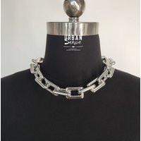 Silver Chunky Chain Link Necklace Acrylic & Brass Large | Etsy (US)