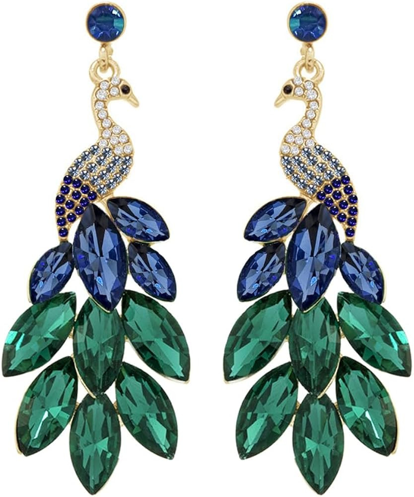 Vintage Peacock Dangle Earrings for Women 14K Gold Plated Green Crystal Feather Peafowl Statement... | Amazon (US)