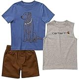 Carhartt baby boys Short-sleeve T-shirt, Sleeveless T-shirt, & Canvas Shorts Set Rompers, Carhartt B | Amazon (US)