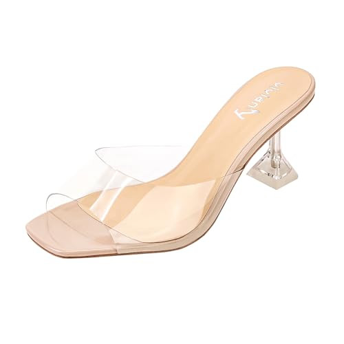 vivianly Womens Clear Heels Sandals Transparent Stiletto Heel Slippers Backless Peep Toe Slip on Heeled Mules size 9.5 | Amazon (US)