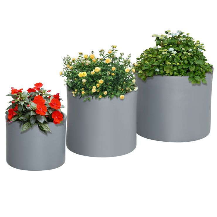 Outsunny 3-Pack Flower Pots, Stackable MgO Planters for Indoor and Outdoor Plants, Entryway, Pati... | Target