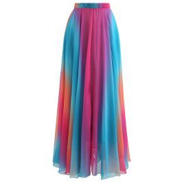 Tie Dye Chiffon Maxi Skirt in Blue | Chicwish